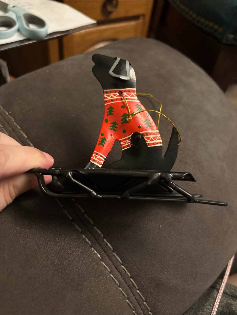 Foreside Home & Garden Black Dog in Red Sweater Sled Ornament - Picture 3 of 3